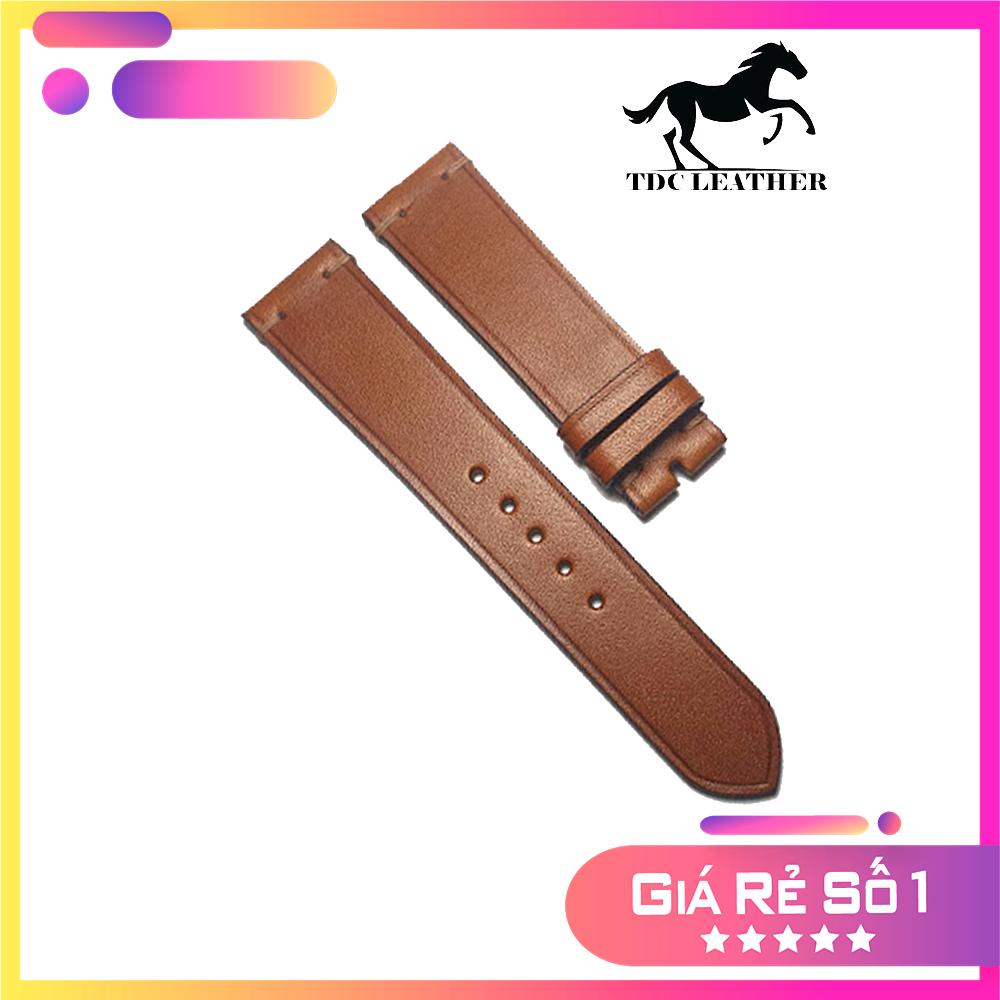 Dây da đồng hồ cao cấp HANDMADE 013 - Dây da Bò thật 100%, Loại không độn, Bắt Chỉ, Khâu tay thủ công, 2 Đỉa - Màu Nâu - Đủ size - Hàng chất lượng cao