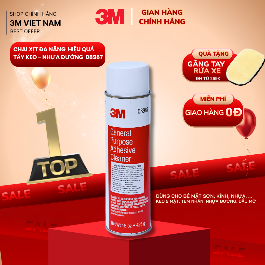 Dung dịch tẩy keo- nhựa đường 3M™ 08987- Nhập khẩu Mỹ 425g ( keo 2 mặt, nhựa đường, keo logo tem nhãn,...)