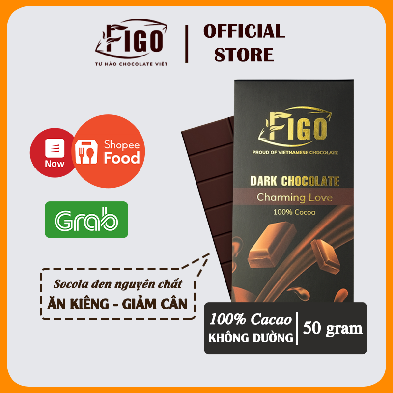 [Chính hãng] Dark Chocolate 100% Cacao Socola đen nguyên chất không đường Figo thanh 50g