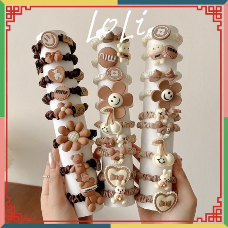 Dây cột tóc cao su co giãn hình gấu màu trà sữa - loli
