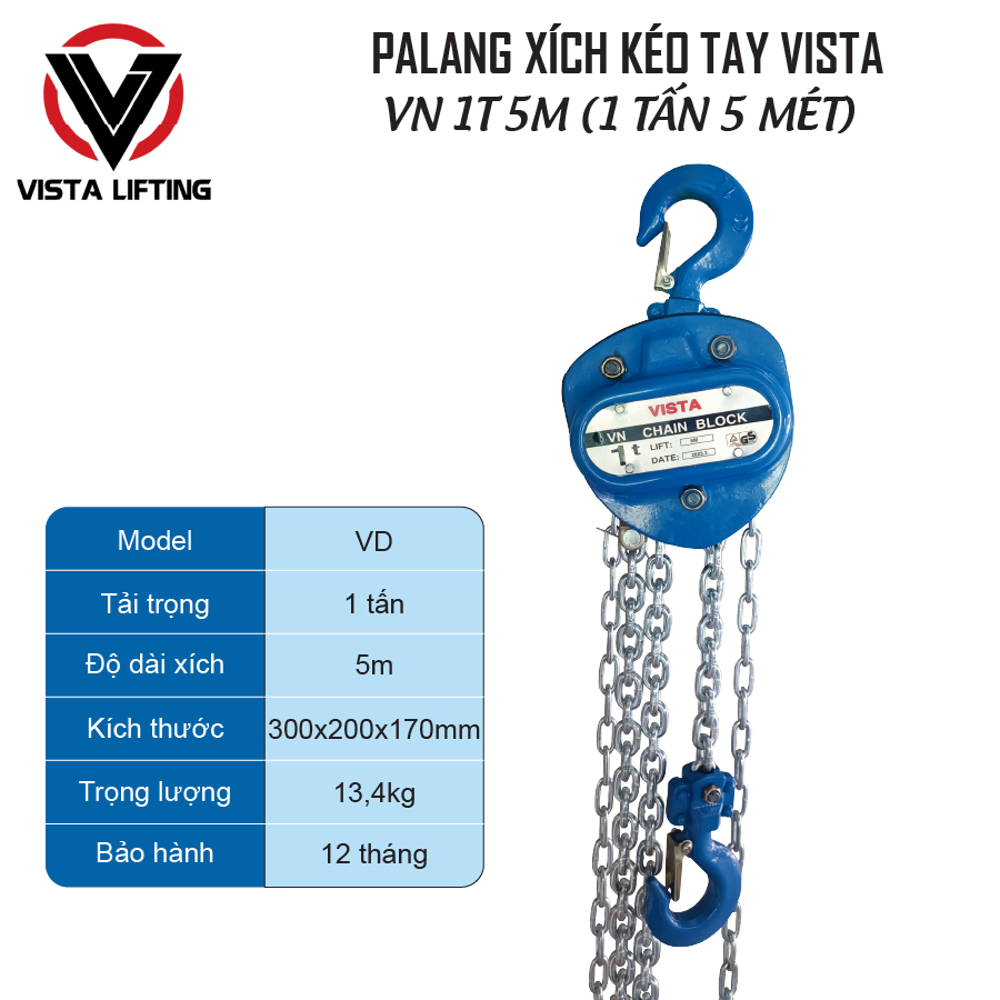 Palang xích kéo tay vista vn 1t 5m