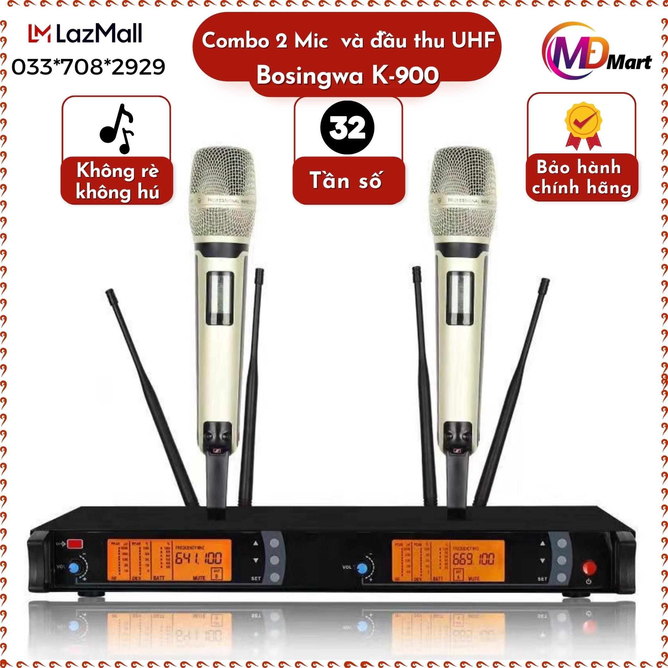 Mic đôi và đầu thu uhf, bộ đầu thu karaoke micro k k- 9000 4 râu - bán bộ mic karaoke cao cấp micro kèm đầu thu không dây micro hát karaoke giá re cho gia đình- đường chuyền ổn định