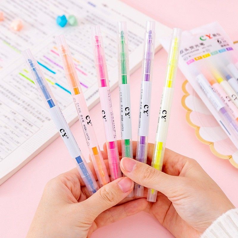 Bộ bút highlight 2 đầu 6 màu