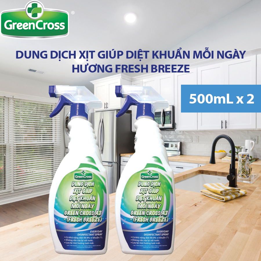 Dung dịch xịt diệt khuẩn bề mặt không tỳ vết Green Cross A2 lưu hương bền lâu - 500ml