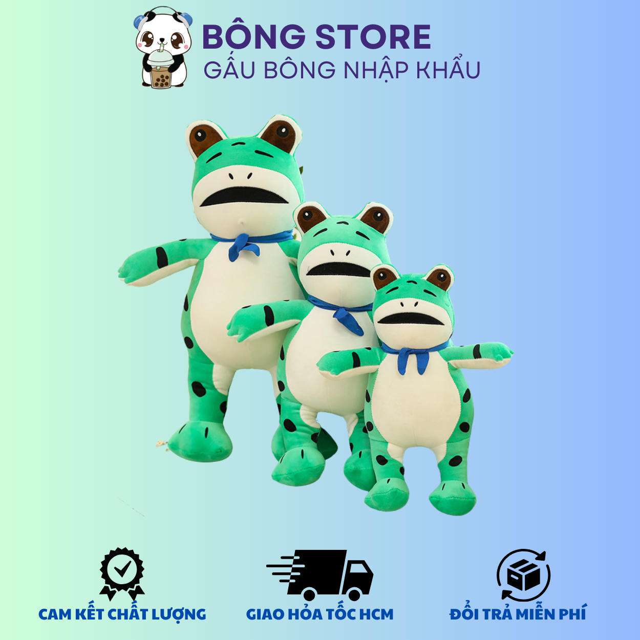 Gấu bông Ếch xanh đeo khăn mắt to cực dễ thương - Gấu nhồi bông - Gấu Ếch - Thú nhồi bông nhập khẩu - Gấu bông giá rẻ