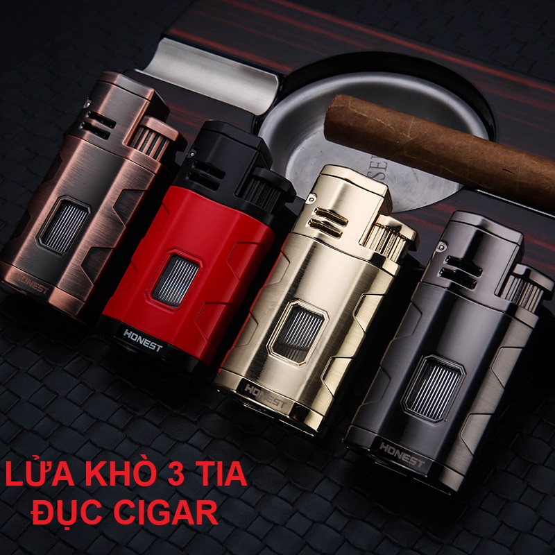 Bật lửa khò kim loại cao cấp 3 tia lửa BCZ758 Hộp đựng riêng.