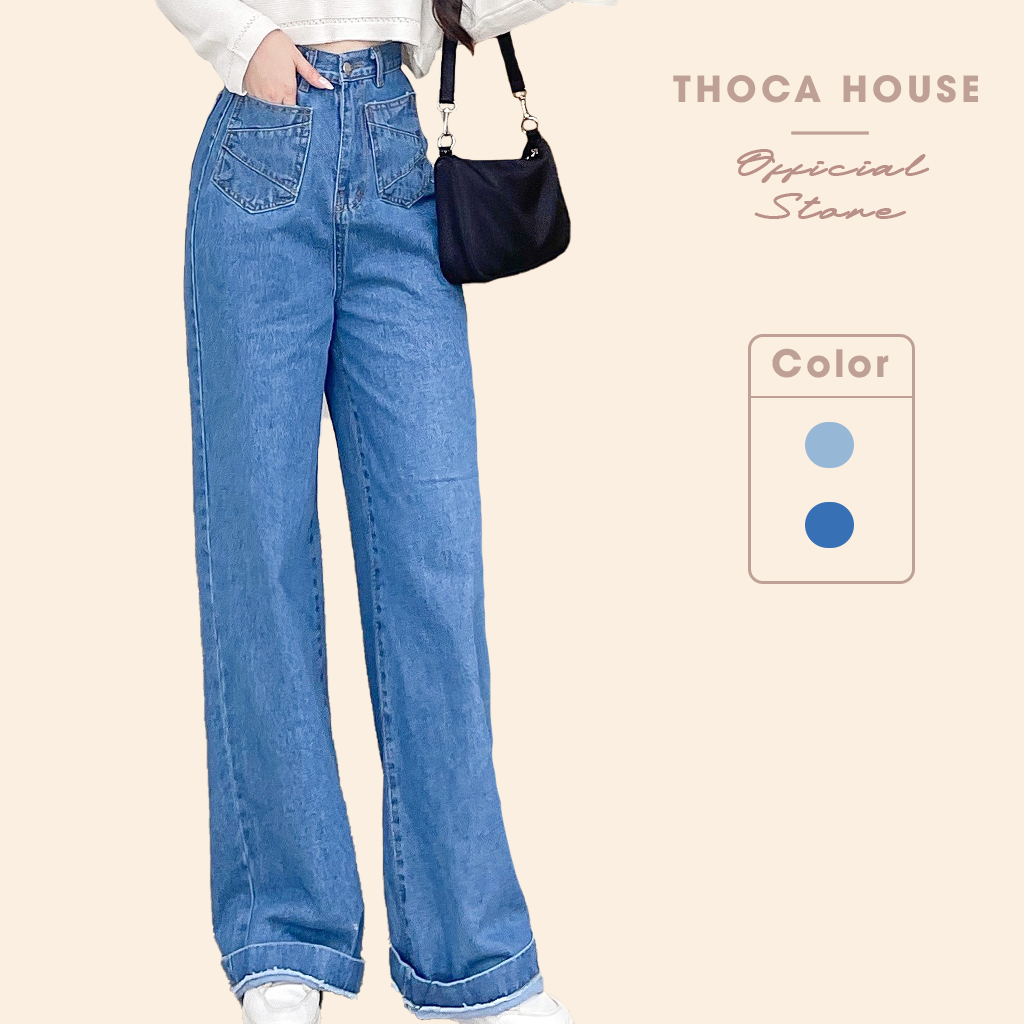 Quần jeans nữ ống rộng kiểu 2 túi trước 5236 THOCA HOUSE có size, form chuẩn tôn chân cực xinh