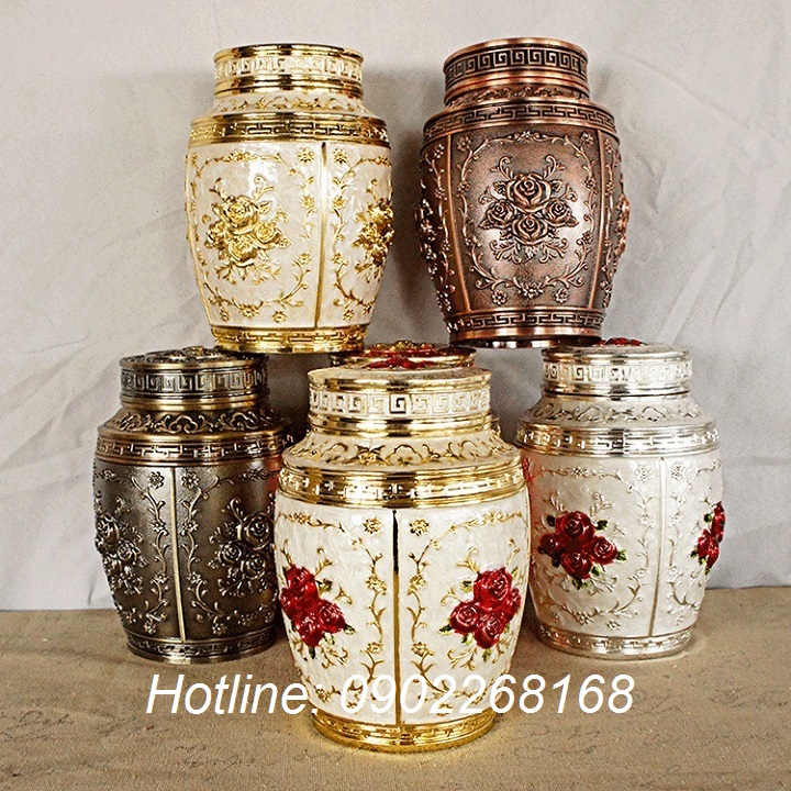 Hộp đựng chè mạ vàng, lọ đựng trà màu đồng hoa văn cổ, phong cách hoàng gia, hợp kim size lớn