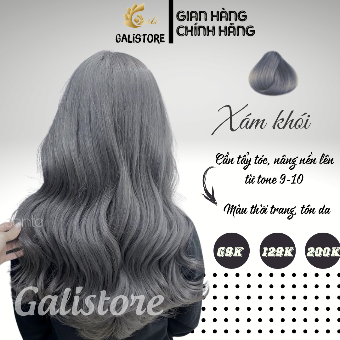 Thuốc nhuộm tóc màu xám khói sáng tặng kèm oxy trợ dưỡng Galistore