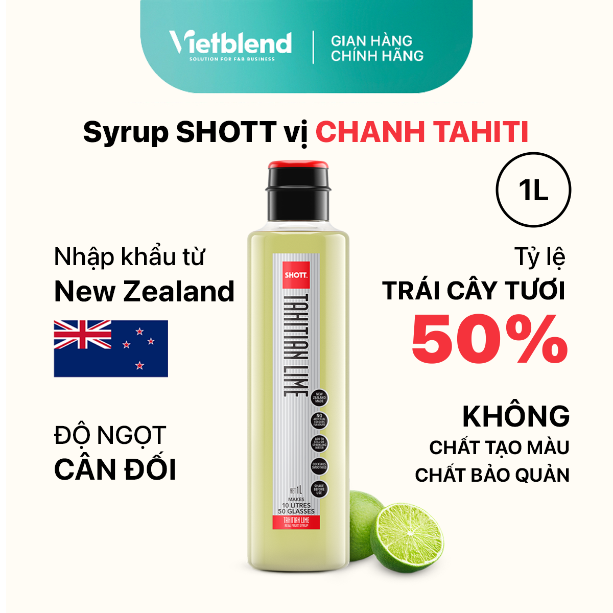 Syrup pha chế shott - vị chanh tahiti - chai 1l