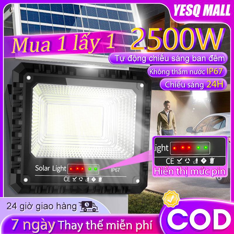 YESQ【Mới 2025  Đèn lũ năng lượng mặt trời ngoài trời không thấm nước IP67 188000mAh Đèn năng lượng mặt trời hạng nặng LED Original 2500W 1103 Đèn LED Phòng đèn khuyến mãi ban đêm Sân vườn tự động điều khiển từ xa COD Street Light Bảo hành 30 năm