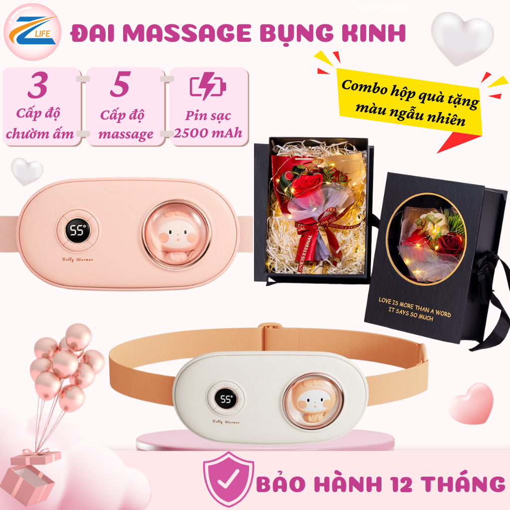 (SÉT QUÀ TẶNG BẠN GÁI) Đai làm ấm bụng kinh - Đai sưởi ấm bụng - Máy mát xa bụng kinh - Đai chườm bụng kinh - Massage bụng kinh 8 cấp độ