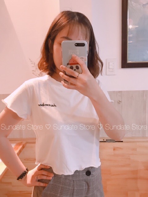 Áo croptop thêu chữ cực xinh xắn chất borip dày mịn - nauy