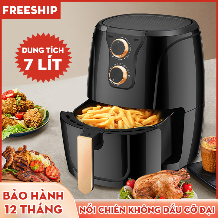 [ Bảo hành chính hãng ] Nồi chiên không dầu cỡ đại Nineshield KB-5003M - Dung tích khủng 7 Lít - AIR FRYER - Bảng điều khiển cơ dễ sử dụng - Chiên cả con gà- Bếp chiên không khí