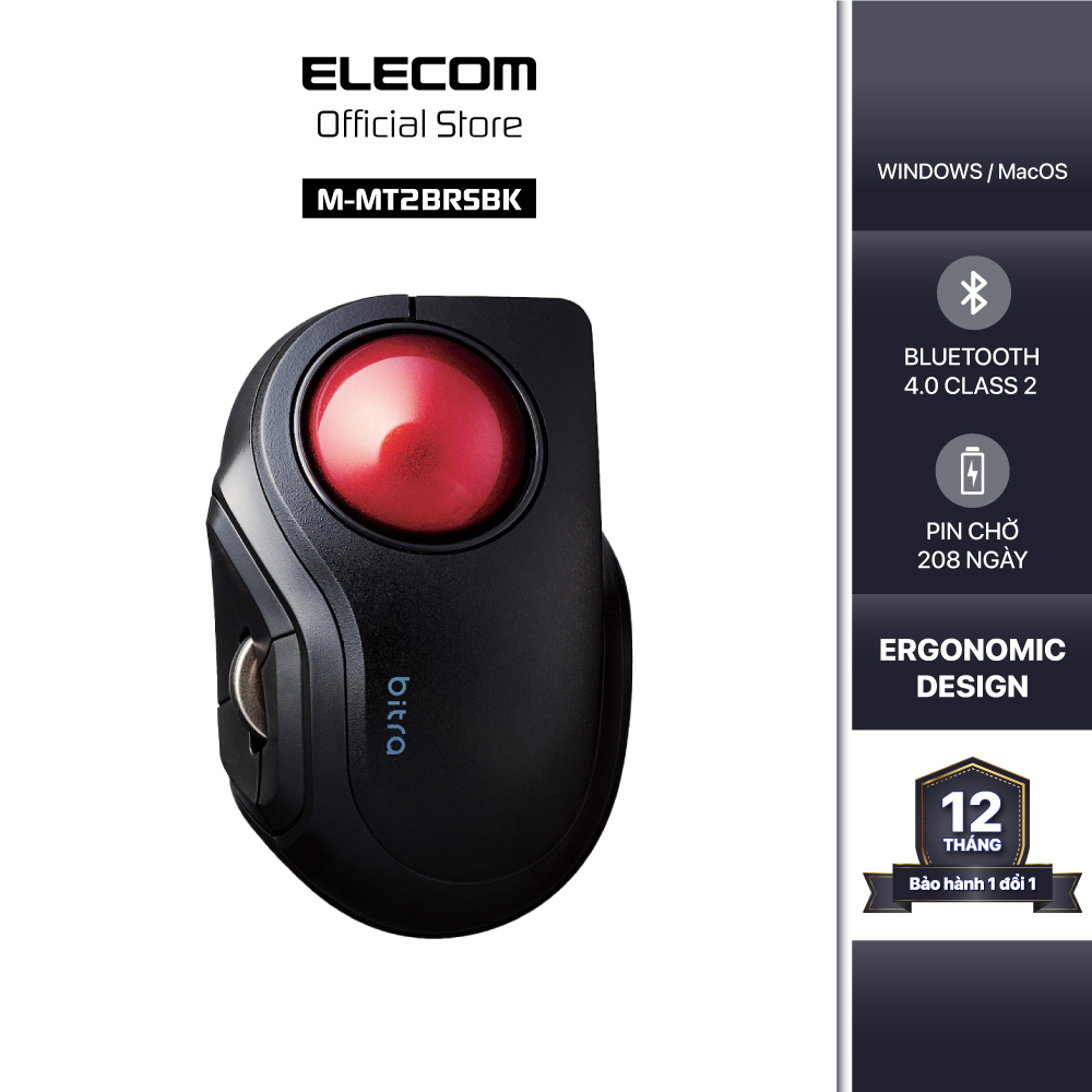 Chuột bi bluetooth yên tĩnh không dây elecom m-mt2brsbk - hàng chính hãng