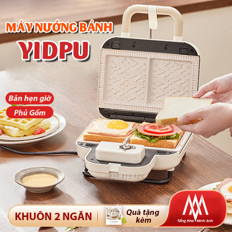 Máy làm bánh mì Yidpu 2 ngăn - Bản hẹn giờ - Kèm 3 khuôn - Máy nướng bánh mì Yidpu đa năng - Máy kẹp bánh mì