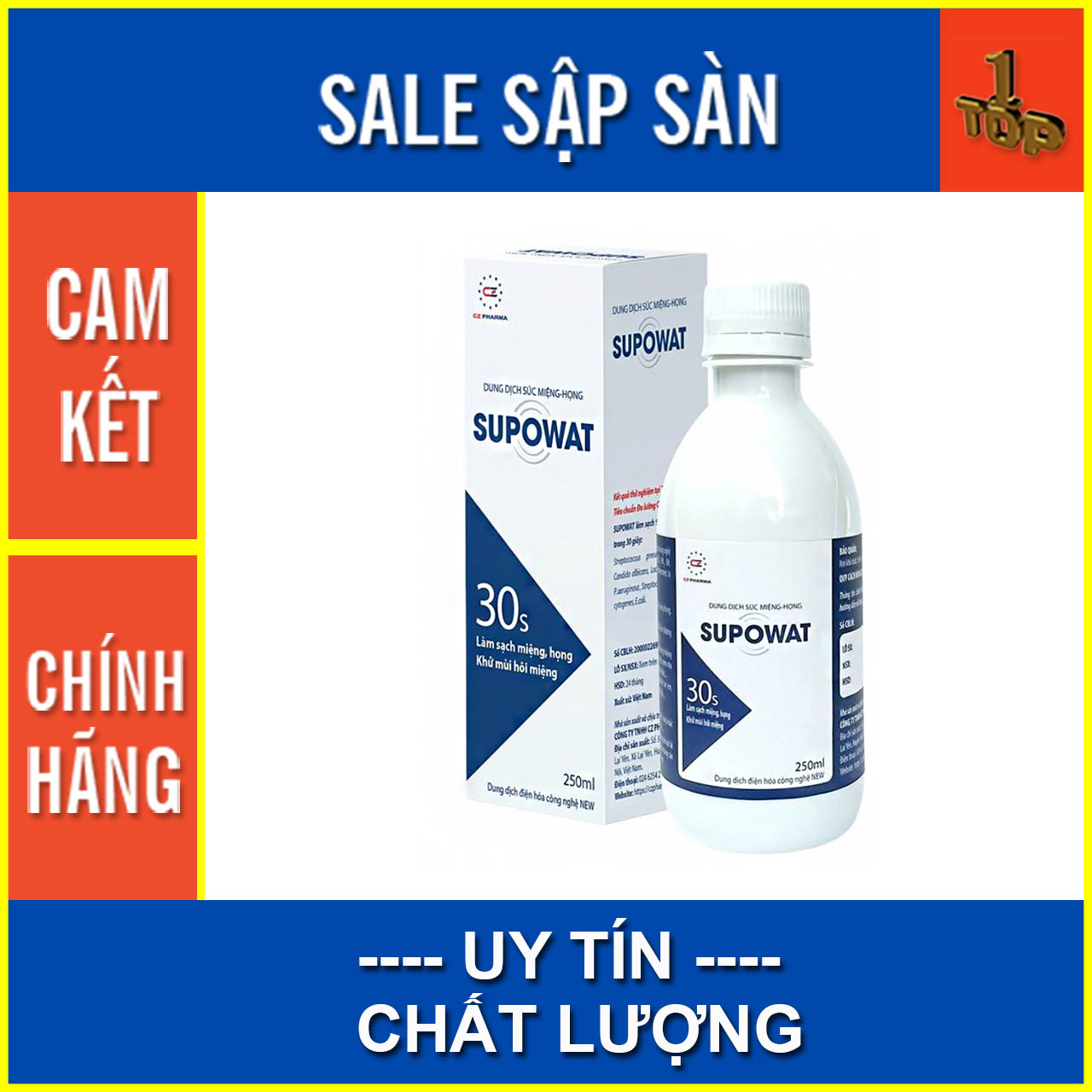 [HCM]Dung Dịch Súc Miệng Họng SUPOWAT - 30s Làm Sạch Miệng & Họng - Chai 250ml - Top1 Pharmacy
