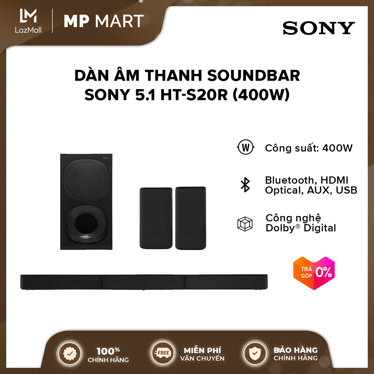 Dàn âm thanh Soundbar Sony 5.1 HT-S20R (400W)