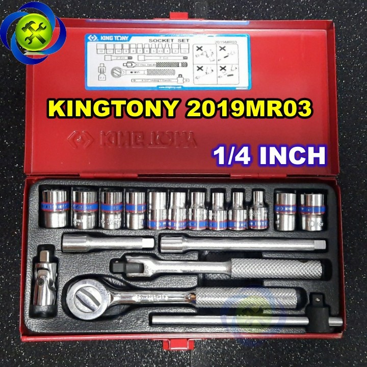 Bộ tuýp 1/4 kingtony 2019mr03 18 chi tiết loại tuýp 12 cạnh