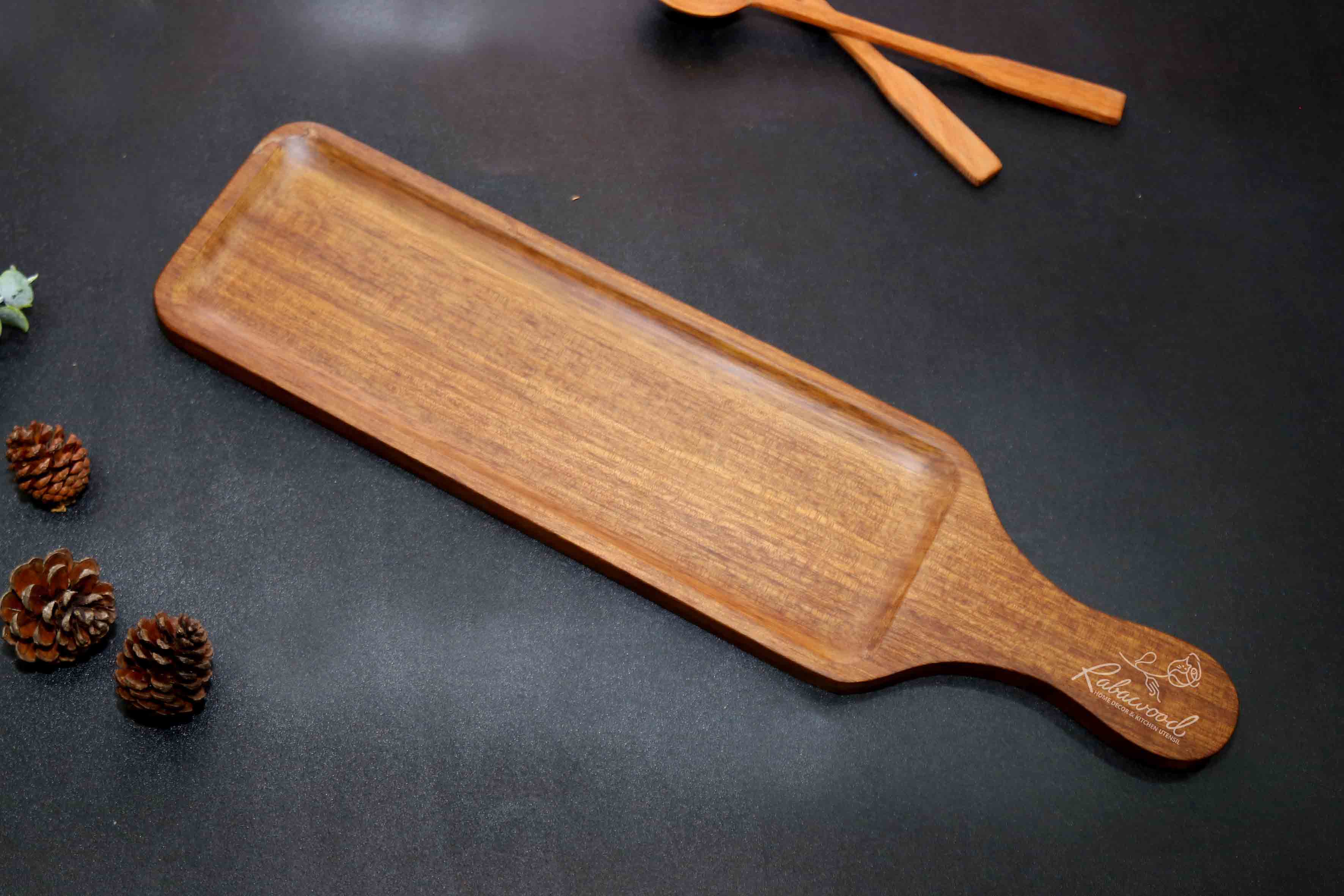 Khay gỗ Teak có tay cầm 46x12cm