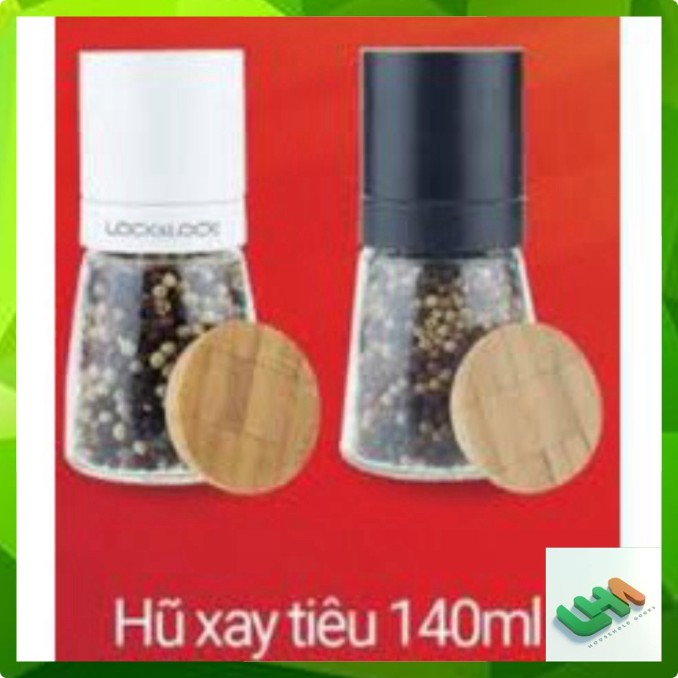 Dụng cụ xay tiêu cầm tay thủy tinh Lock&Lock dung tích 140ml lưỡi sứ nắp gỗ sồi tiện dụng CKO115