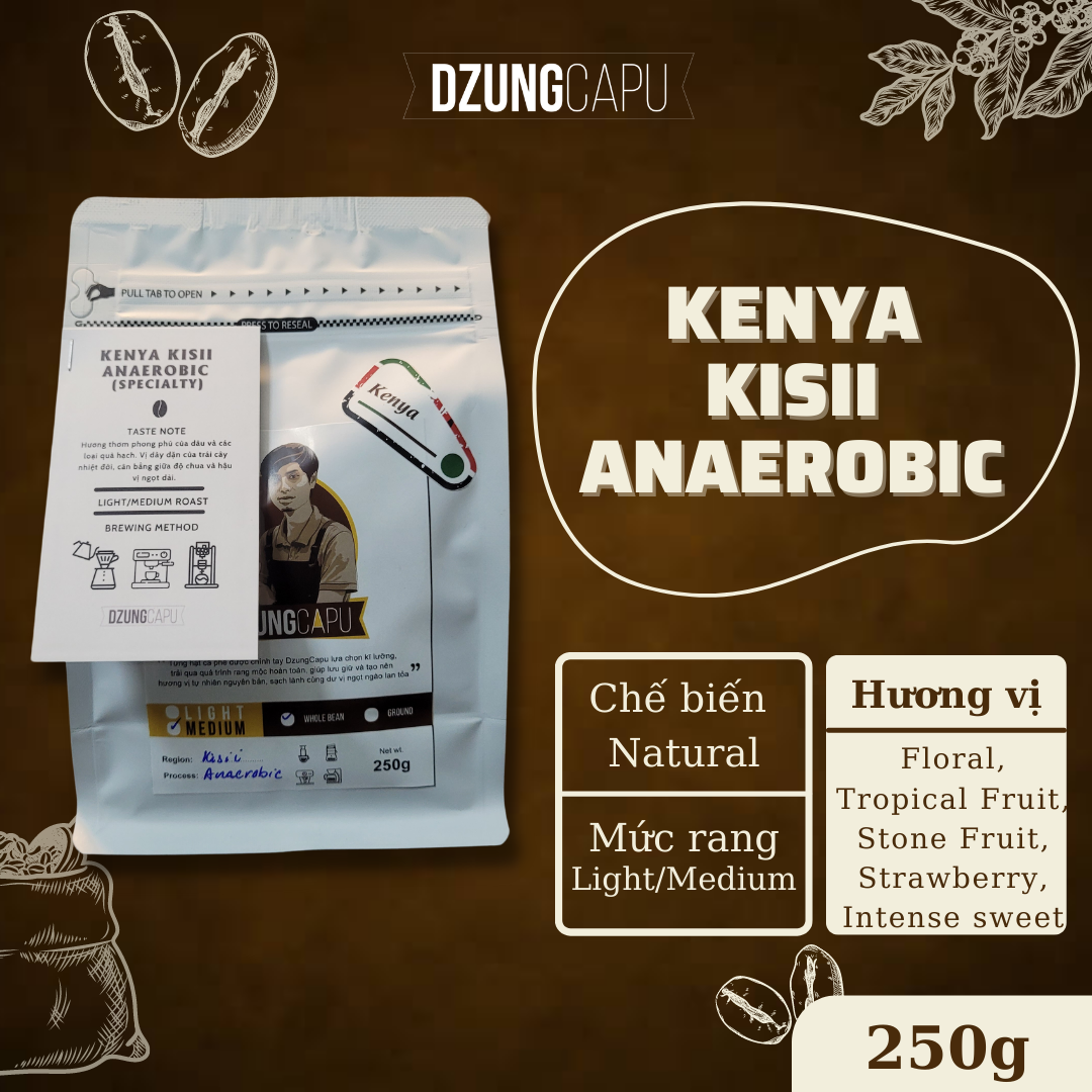 Cà phê Kenya Kisii - sơ chế Anaerobic - gói 250g - DzungCapu Specialty coffee