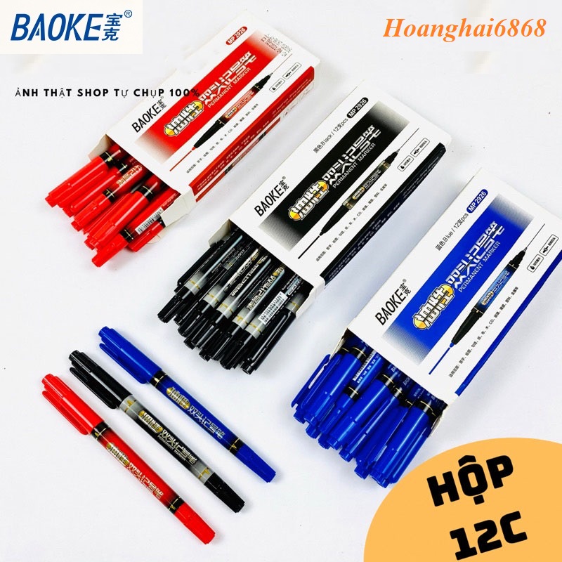 Hộp 12 chiếc bút lông dầu dạ kính 2 đầu baoke mp2926 xanh, đen, đỏ / 2 chiếc bút đánh dấu lỗ sâu đa năng chiều dài 20mm cao cấp/ bút dạ dầu baoke 2926