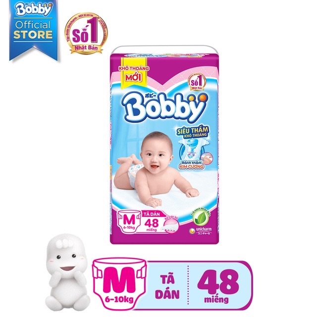 Tã dán Bobby siêu thấm - khô thoáng M48
