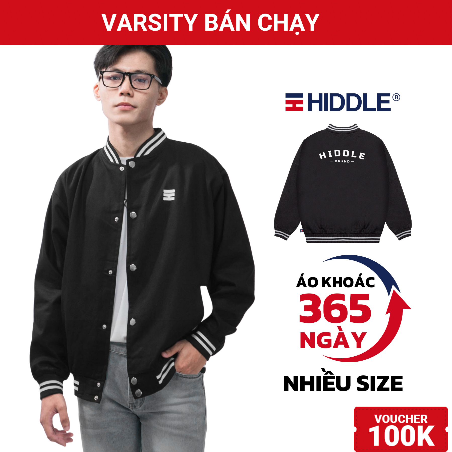 Áo khoác nam varsity jacket kaki 2 lớp HIDDLE phối viền chính hãng | H04-AK2