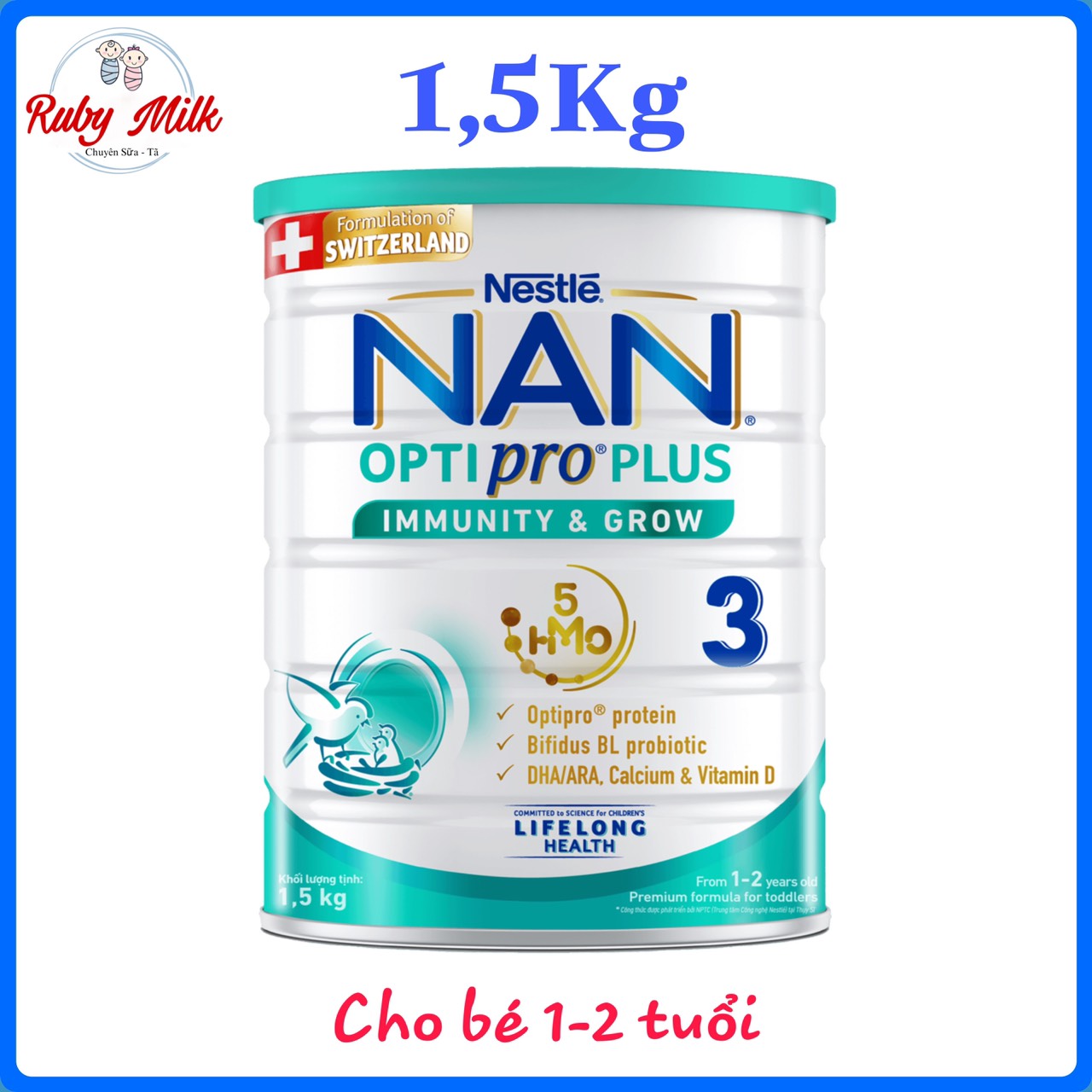 Date 12.2024 Sữa Bột Nan Optipro số 3 lon 1.5kg Cho bé 1-2 tuổi