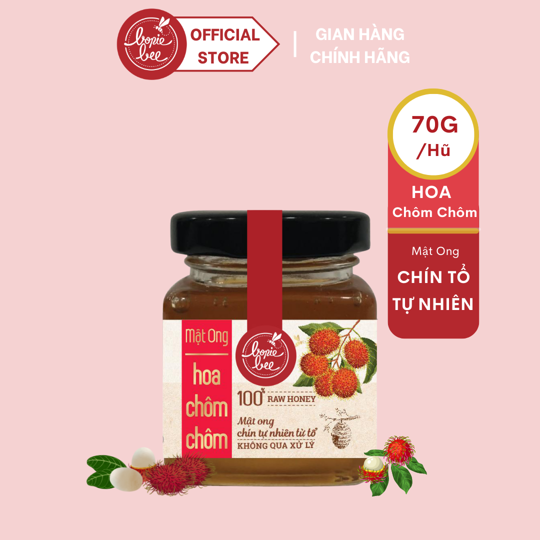Mật Ong Bonie Bee Nguyên Chất Từ Hoa Chôm Chôm - Vị Ngọt Đậm Đà - Chín Tự Nhiên Từ Tổ - Không Qua Xử Lý - 70g