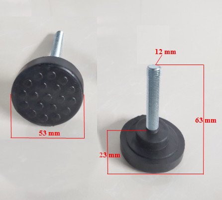 Chân tăng đặc gai M12x50 đế bằng D=50mm, chân tăng chỉnh bàn ghế, chân ren, chân ốc