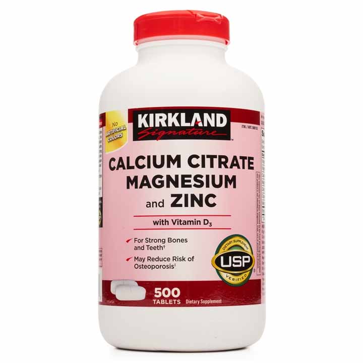 Viên uống bổ sung Canxi magie và kẽm Kirkland Signature 500 viên