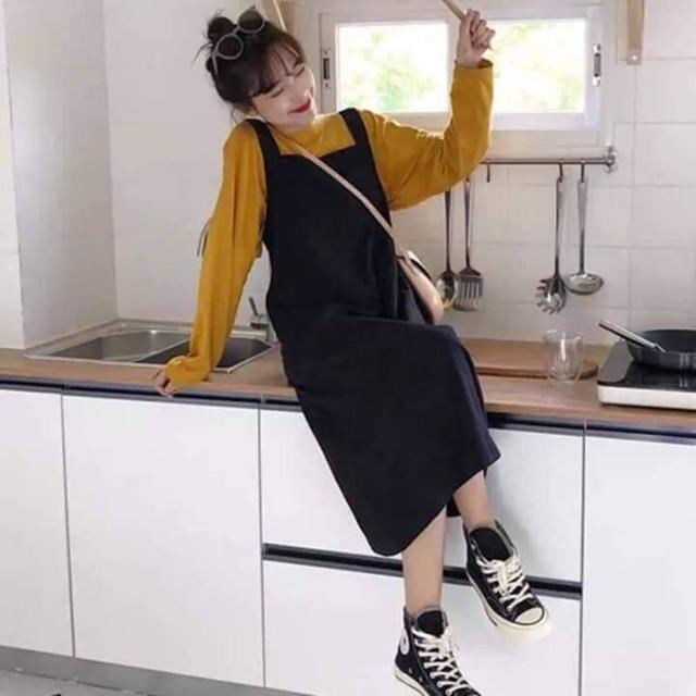 Set yếm váy kèm áo vàng tay dài dễ thương ulzzang