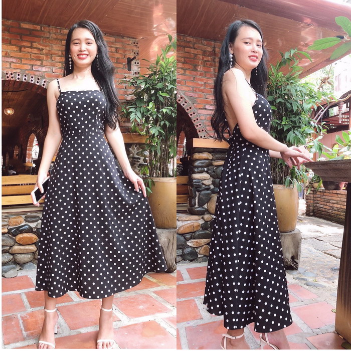 Đầm maxi chấm bi hở lưng S&M siêu xinh hot nhất mùa hè, giá rẻ GR0058