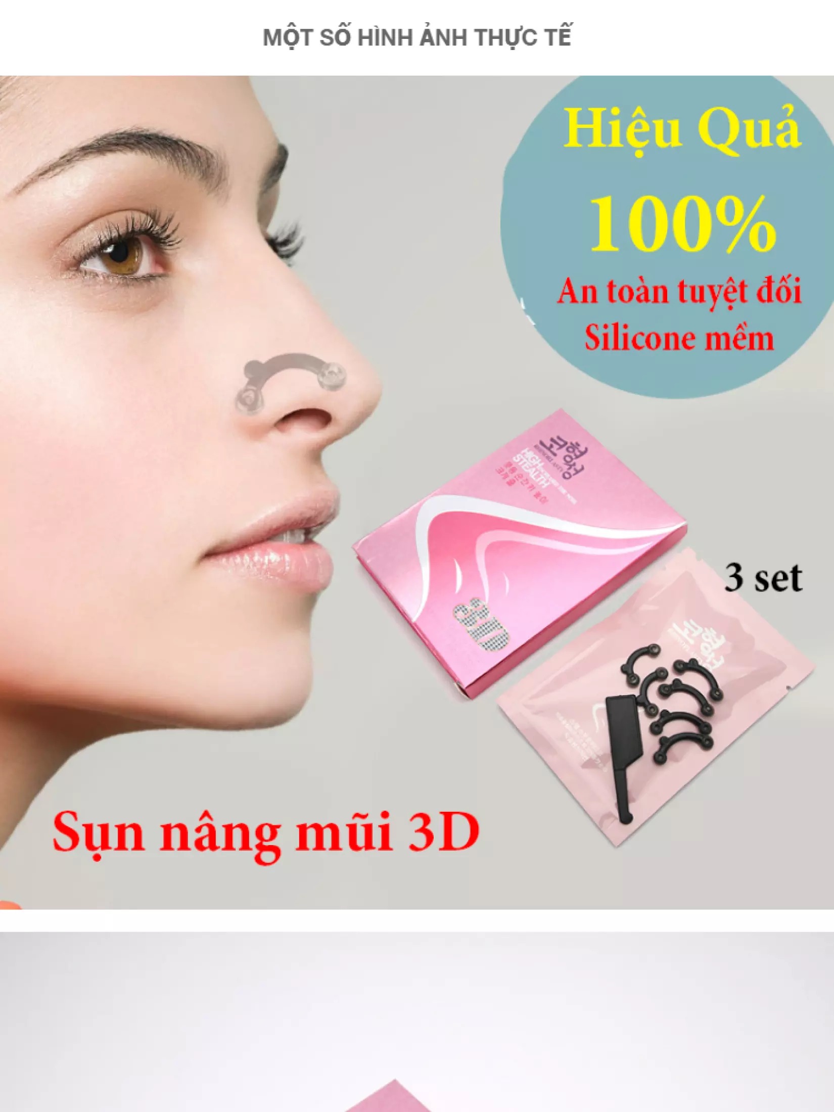 Bộ 3 Sụn Nâng Mũi 3D Hàn Quốc, Không đau, An toàn Sử Dụng