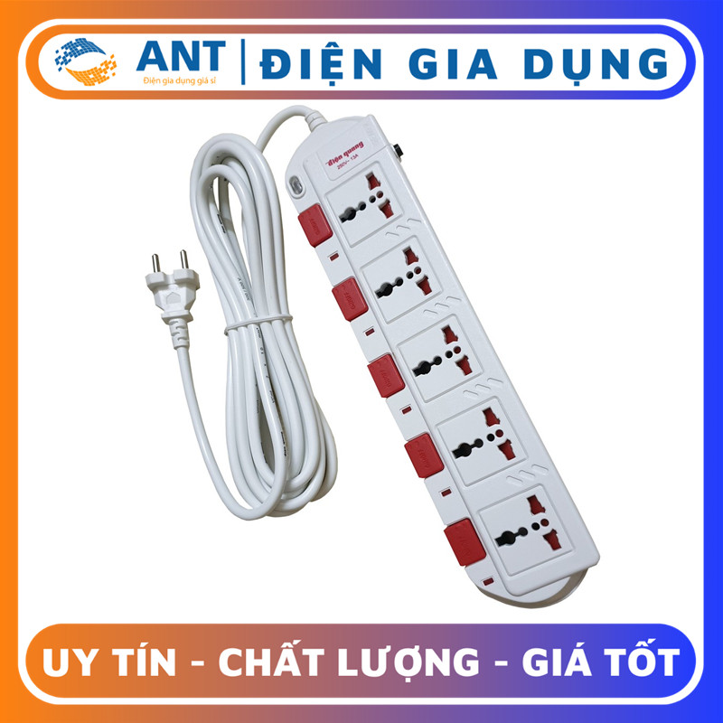 Ổ cắm điện 5 công tắc 5 ổ cắm, điện quang dây dài 2m / 5m