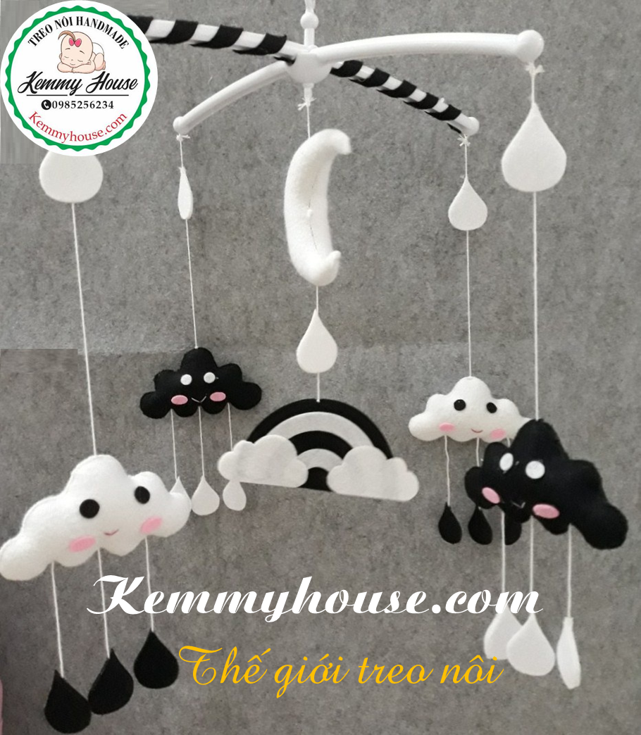 Mẫu treo nôi hình mây đen trắng kích thích thị giác cho bé