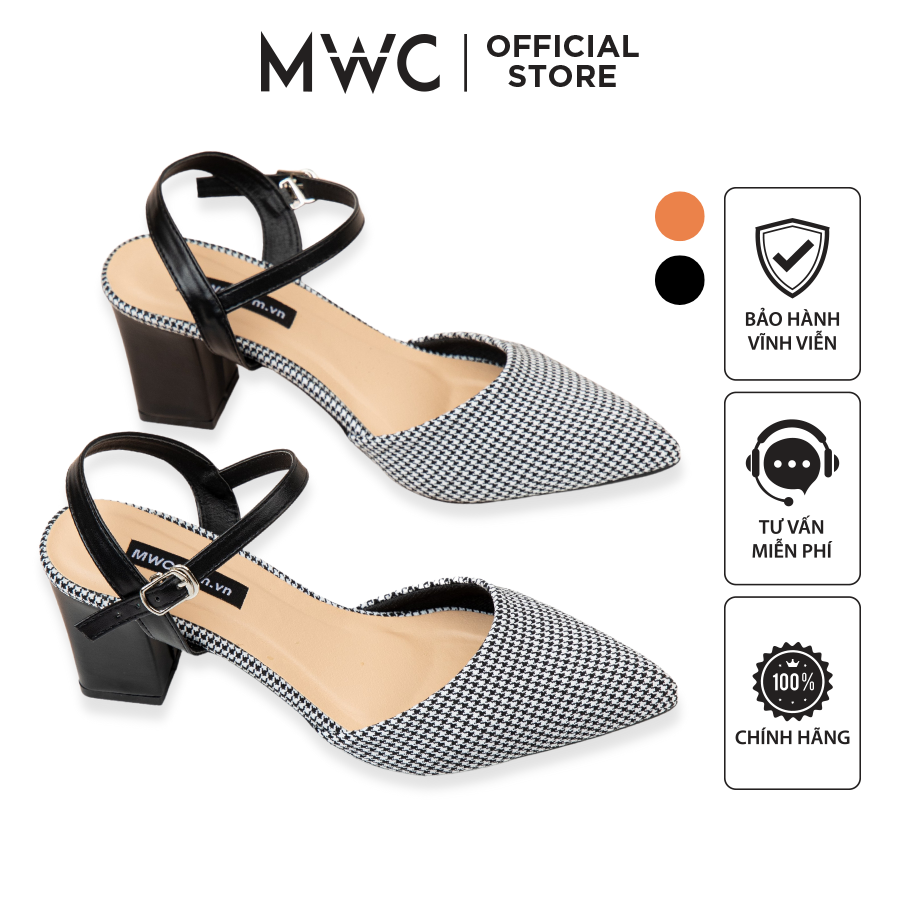 Giày MWC 4130 - Giày Cao Gót 5cm, Cao Gót Mũi Nhọn Đế Vuông, Giày Cao Gót Quai Hậu Vải Caro Thời Thượng Siêu Hot