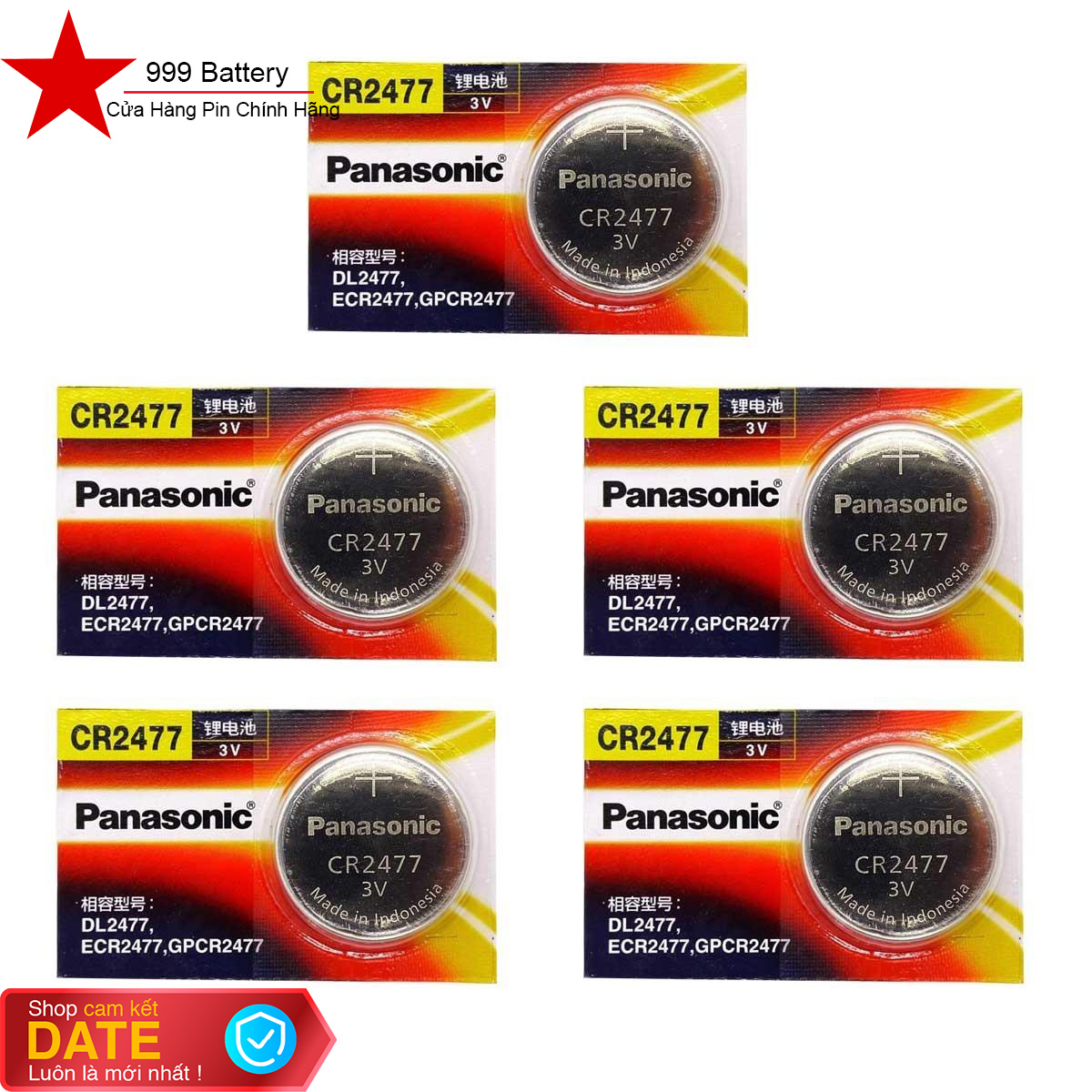 Combo 5 viên Pin cúc áo CR2477 2477 Panasonic Lithium 3V chính hãng made in Indonesia