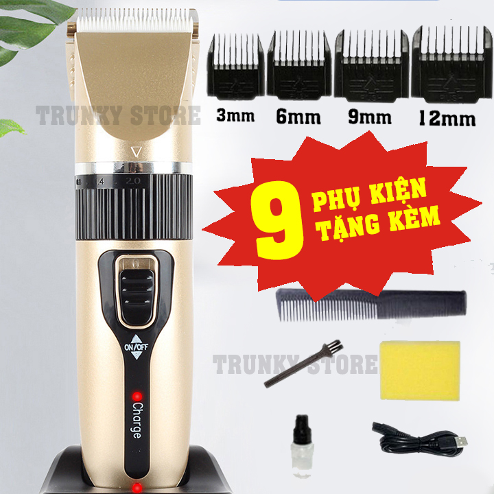 Tông Đơ Cắt Tóc - Máy Hớt Tóc Gia Đình Mạnh Mẽ Tặng Kèm 9 Phụ Kiện Cao Cấp