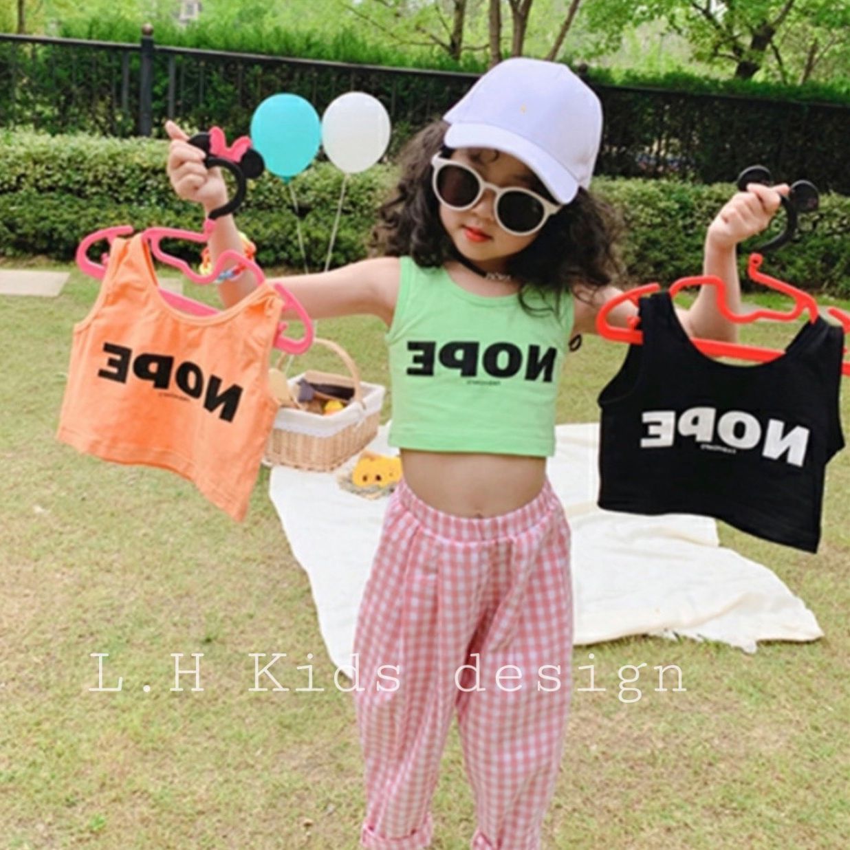 Bộ quần áo Nope bé gái - áo thun croptop quần ngố caro cute từ 10kg - 22kg