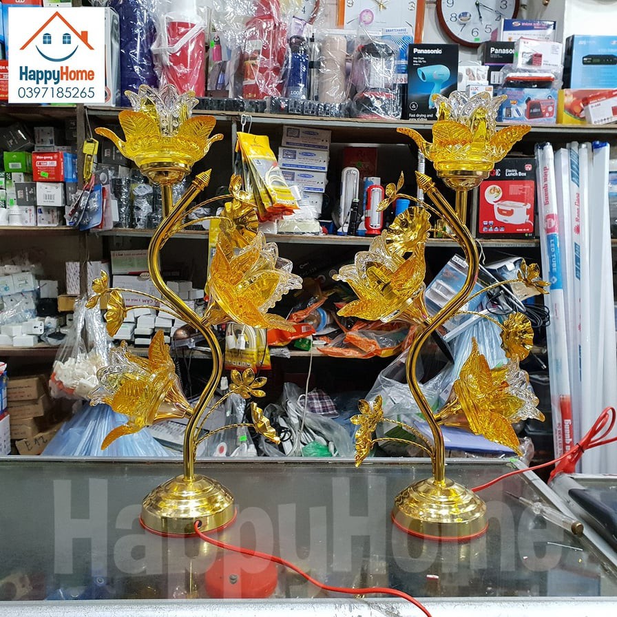 Đèn thờ thủy tinh sen 3 bông