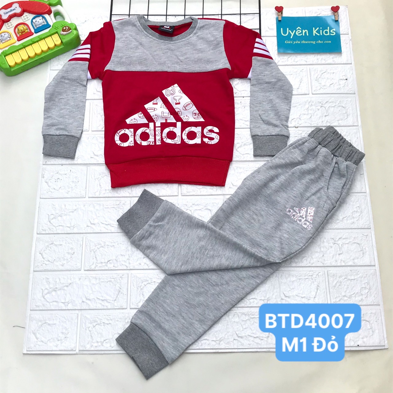 Bộ đồ dài Adi das cao cấp vải thun da cá nỉ da cá co giãn cho bé trai bé gái 15-45kg