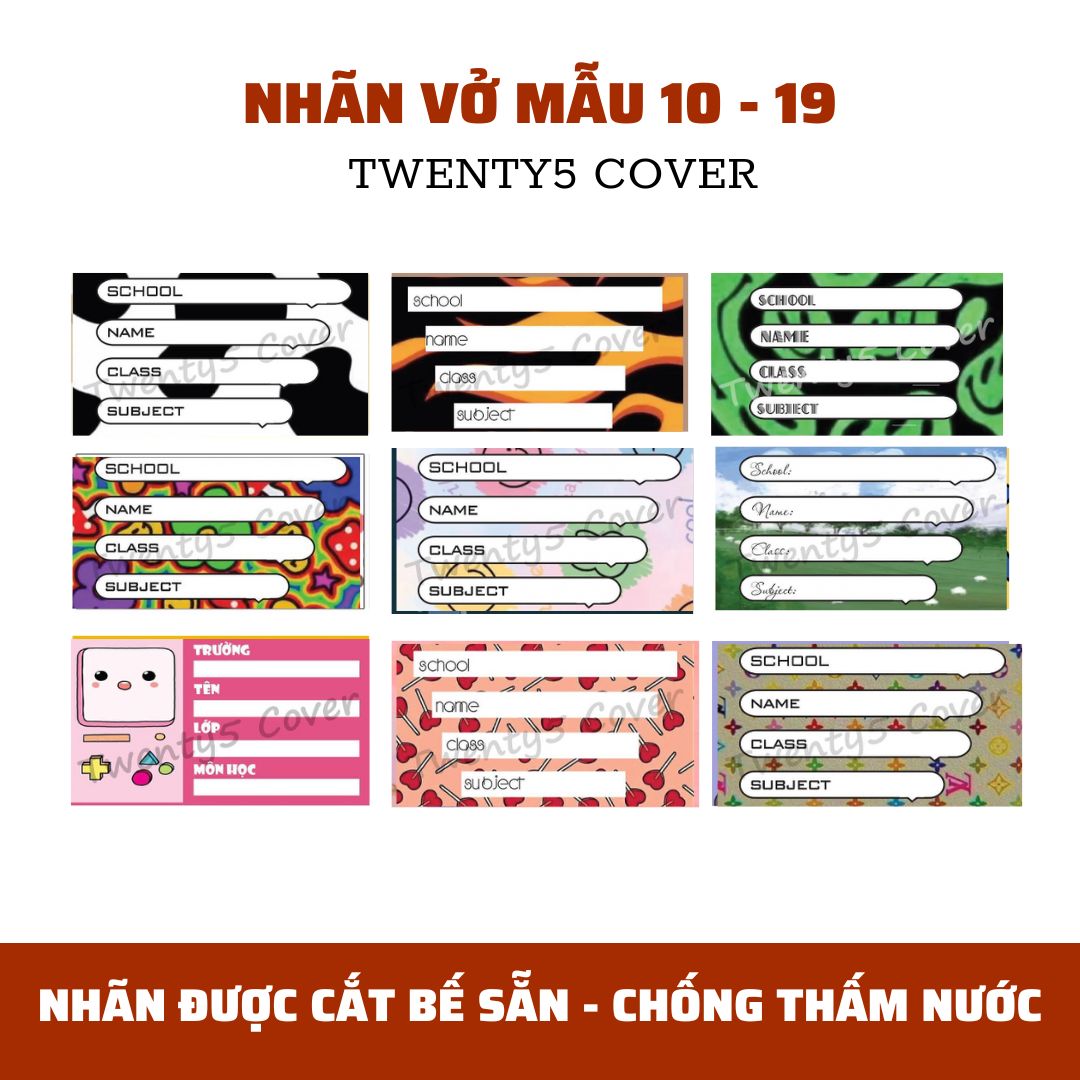 Set nhãn vở theo mẫu 10 - 19