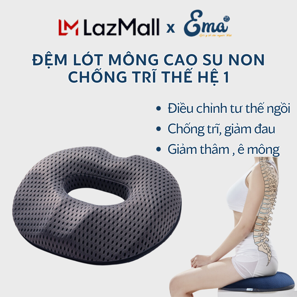 Đệm lót ghế chống trĩ Ema giảm đau nhức xương cụt, ê mỏi mông cho dân văn phòng, bà bầu, người phải ngồi lâu