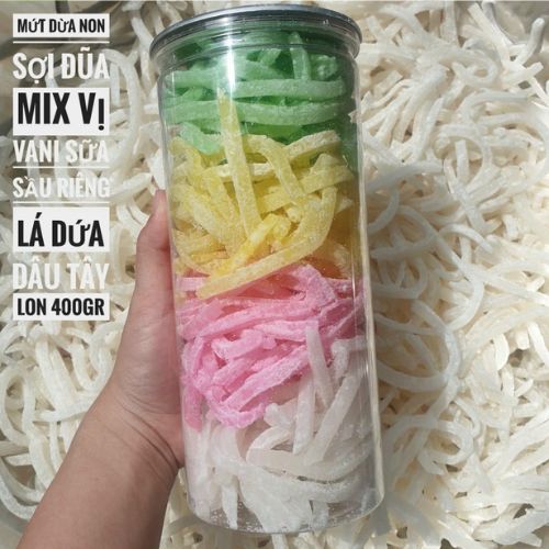 Mứt dừa non thanh điệp đặc sản bến tre hũ 400gr mix 4 vị loại đăc biệt mềm dẻo ít ngọt