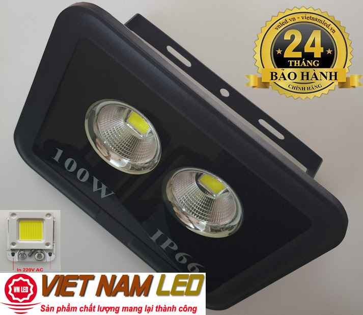 Đèn pha LED 100W 220V, 2 mắt led lắp ngoài trời Ip66