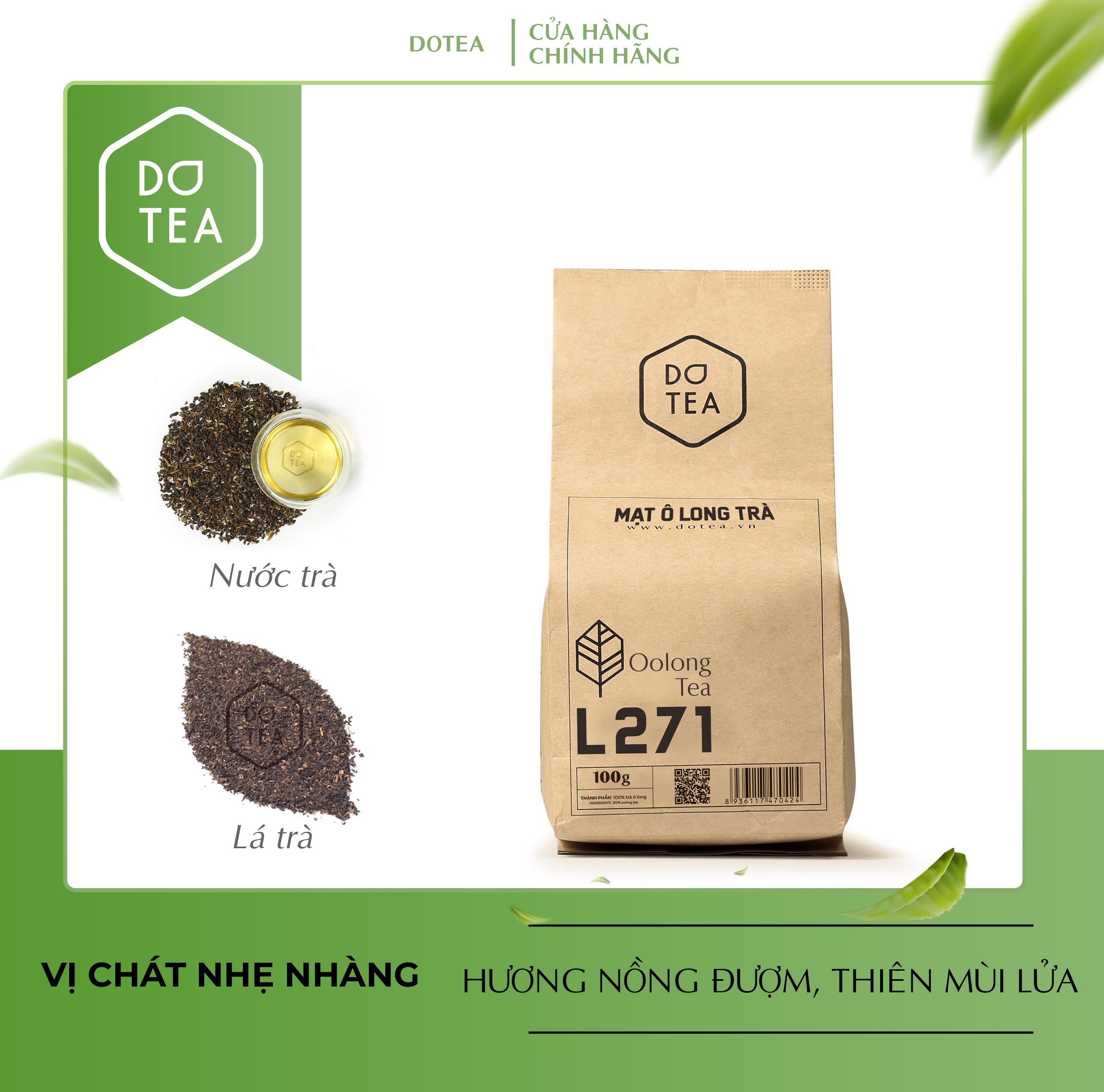 Trà mạt ô long L271 Dotea gói 100gam, thơm, đậm vị trà, nguyên liệu pha chế trà sữa, trà trái cây, trà ô long pha chế trà sữa