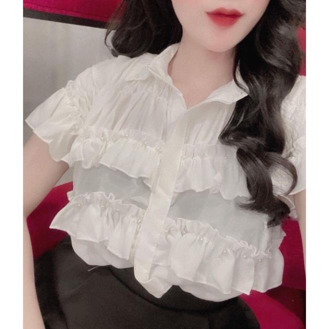 Áo sơ mi bèo tầng cổ đức đính ngọc cộc tay_062